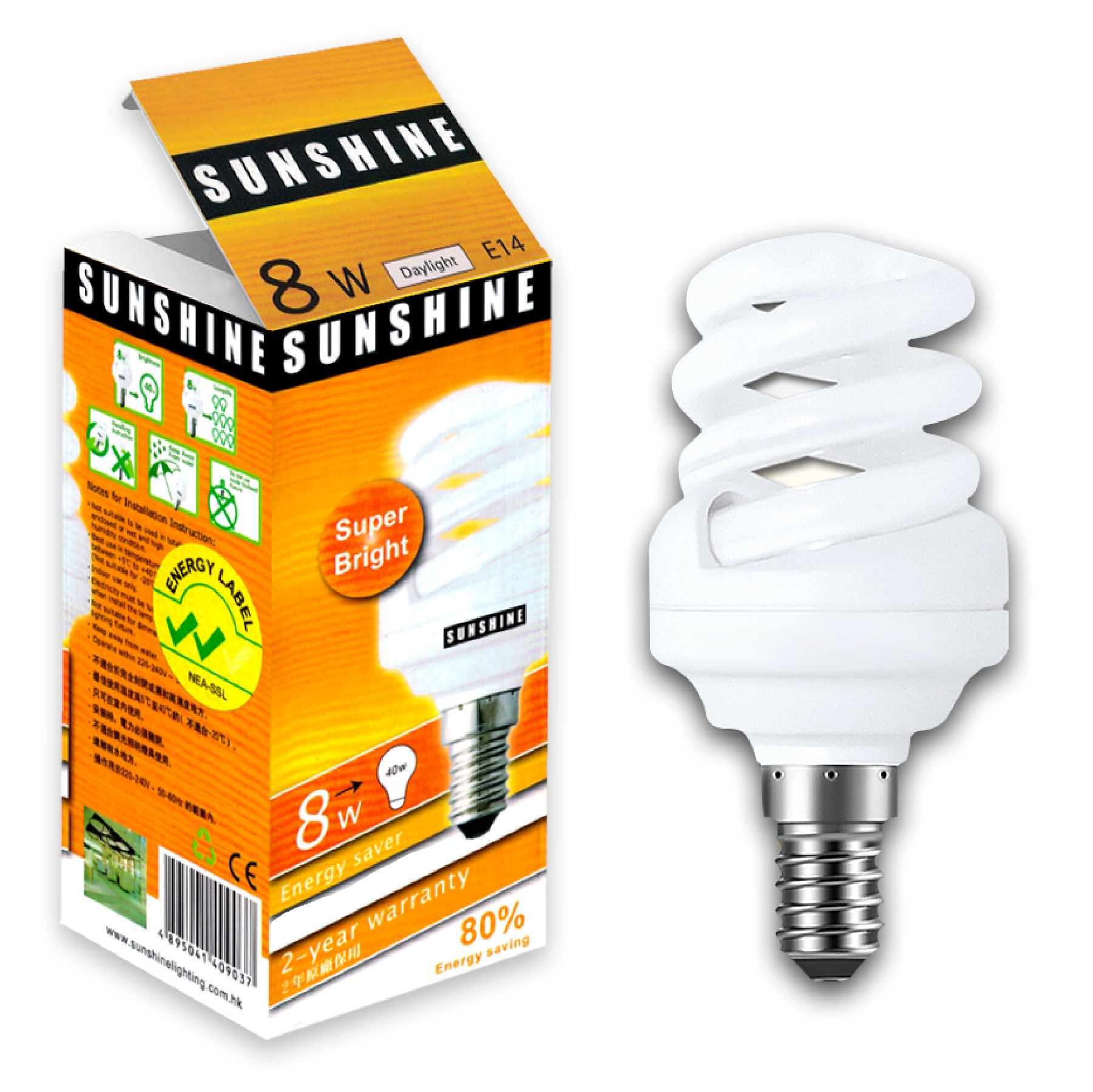 Sunshine Energy Saving Lamp TWIST SPIRAL 8W E14 WARMWHITE S-16A